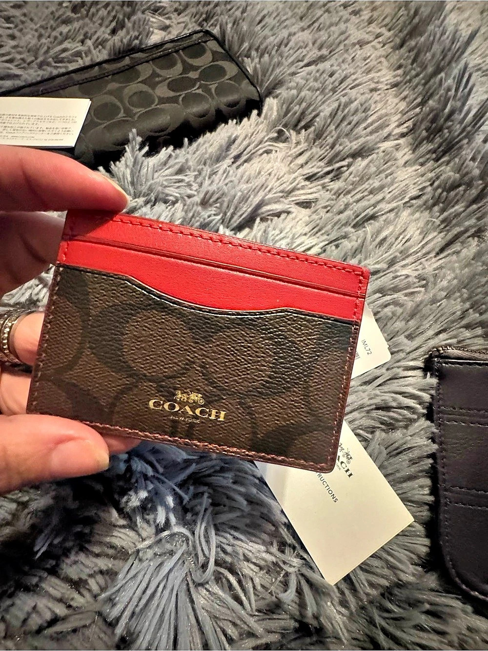 Y2K Coach Card Case In Signature Canvas Brown & Red NWT